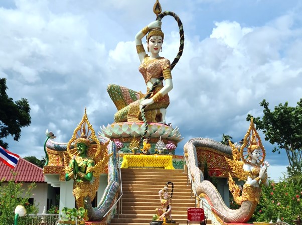image presents Statue of Phra Mae Thorani at Wat Baan Ai, Chiang Mai